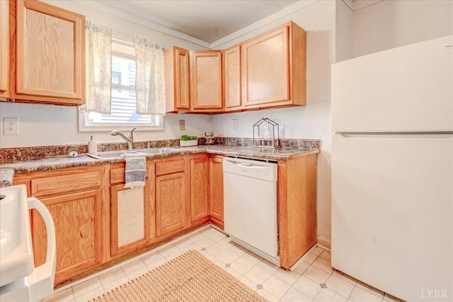 111 Willow St, Lynchburg, VA 24503 - kitchen featuring a sink, white appliances, light countertops, and light brown cabinets