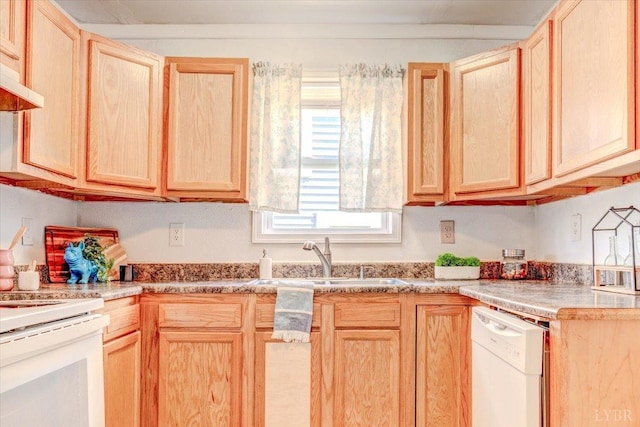 111 Willow St, Lynchburg, VA 24503 - kitchen with a sink, dishwasher, under cabinet range hood, range, and light brown cabinets