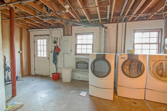 3510 Bear Creek Rd, Rustburg, VA 24588 - basement with washer and clothes dryer, heating unit, and electric panel