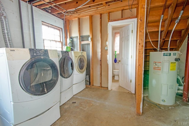 3510 Bear Creek Rd, Rustburg, VA 24588 - clothes washing area with washing machine and dryer, water heater, and laundry area