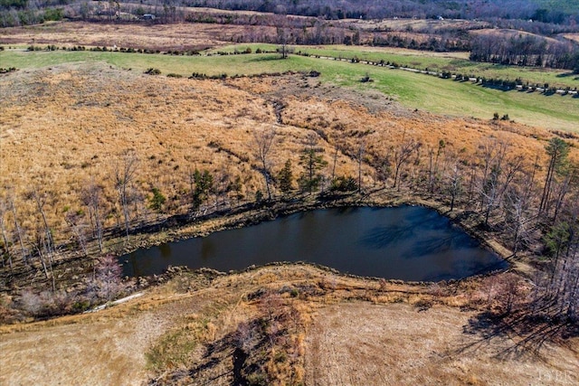 bird's eye view with a water view and a rural view
