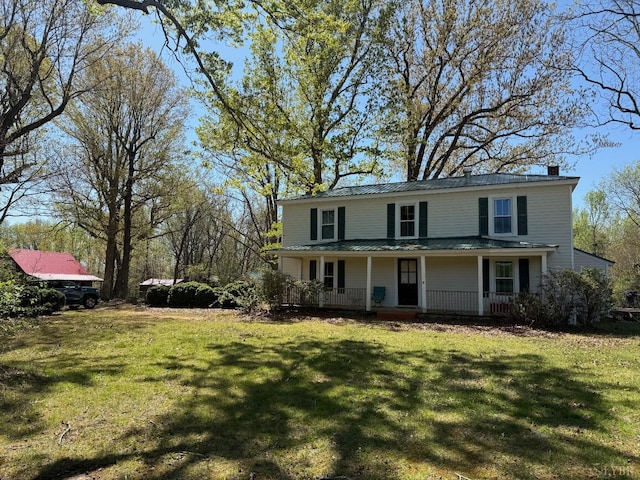 1228 Rosser Mill Rd, Pamplin, VA 23958 - view of front of property with a porch, a front yard, and a chimney