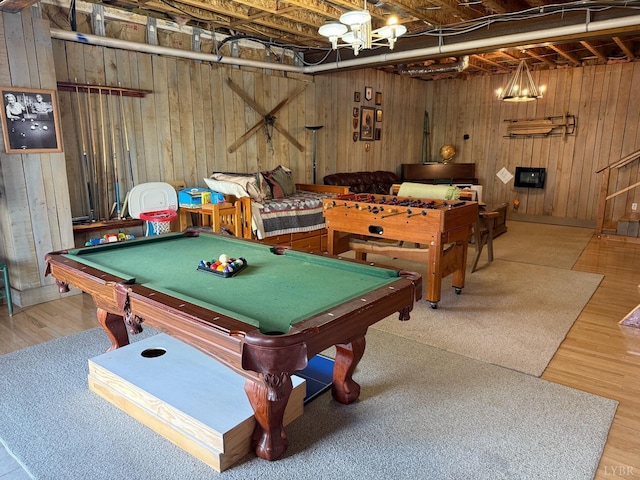 1228 Rosser Mill Rd, Pamplin, VA 23958 - rec room featuring wood walls, billiards, and wood finished floors