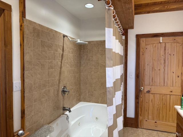 1228 Rosser Mill Rd, Pamplin, VA 23958 - bathroom featuring a combined bath / shower with jetted tub, tile patterned flooring, and vanity
