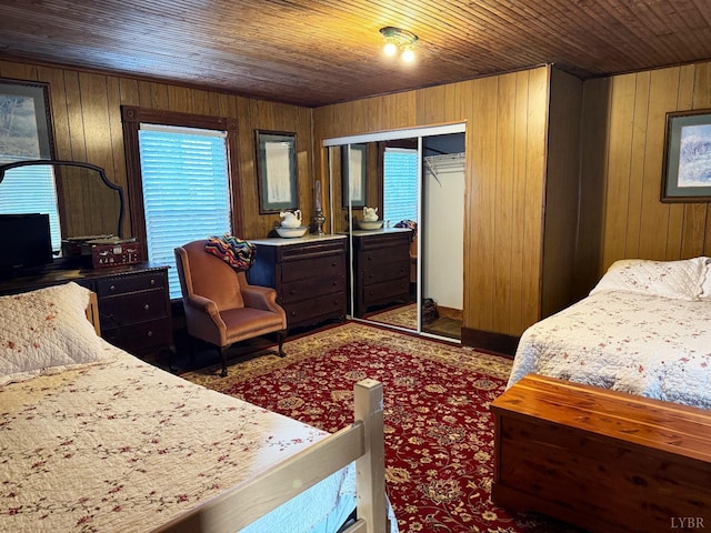 1228 Rosser Mill Rd, Pamplin, VA 23958 - bedroom featuring wood ceiling, wooden walls, and a closet