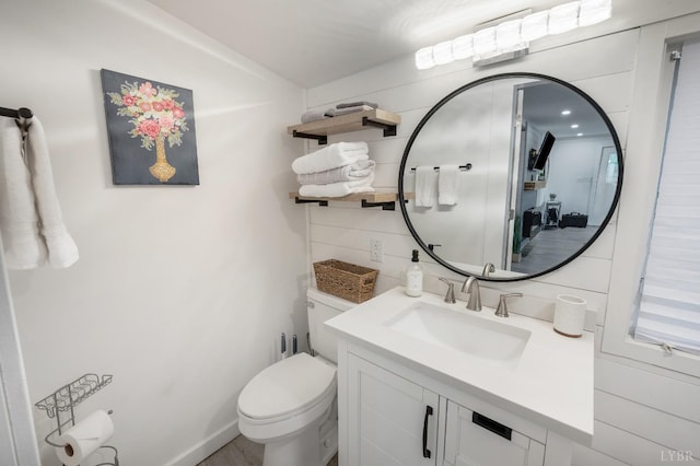 326 Jackson St, Lynchburg, VA 24504 - half bath featuring toilet, tile walls, vanity, and backsplash