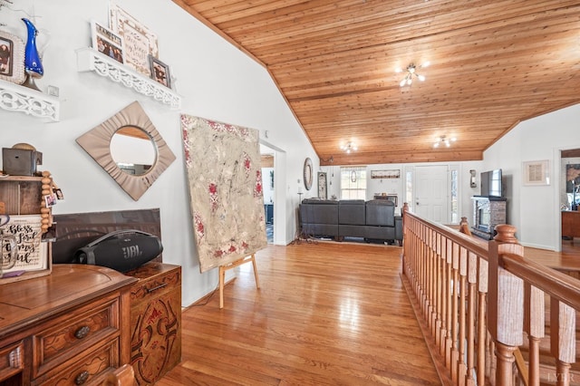 700 Cloudcroft Dr, Monroe, VA 24574 - corridor featuring wood ceiling, high vaulted ceiling, and wood finished floors