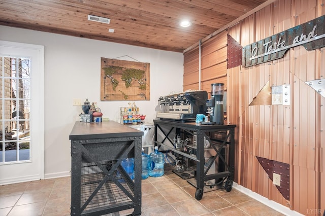 700 Cloudcroft Dr, Monroe, VA 24574 - tiled office space featuring wood ceiling, wood walls, recessed lighting, and visible vents
