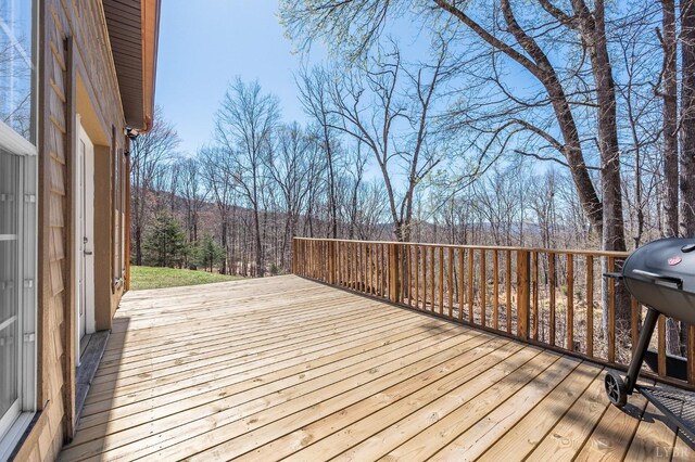 700 Cloudcroft Dr, Monroe, VA 24574 - wooden deck featuring a wooded view and area for grilling