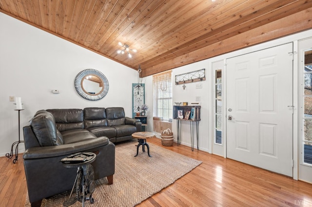 700 Cloudcroft Dr, Monroe, VA 24574 - living room featuring wooden ceiling, baseboards, lofted ceiling, and wood finished floors