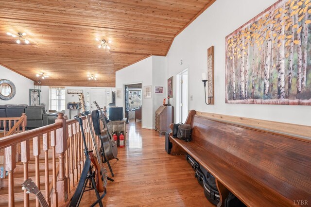 700 Cloudcroft Dr, Monroe, VA 24574 - hall featuring lofted ceiling, wood finished floors, and wooden ceiling
