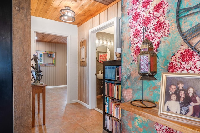 700 Cloudcroft Dr, Monroe, VA 24574 - corridor featuring baseboards, tile patterned flooring, and wooden ceiling