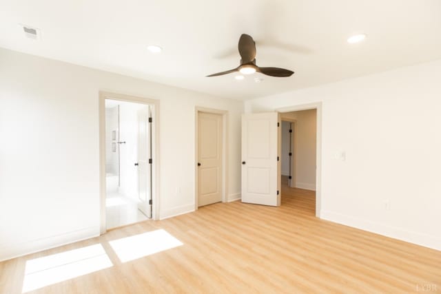271 Riverside Dr, Lynchburg, VA 24503 - unfurnished bedroom featuring light wood-style floors, recessed lighting, ensuite bathroom, and a ceiling fan