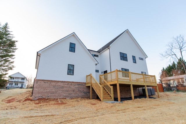 271 Riverside Dr, Lynchburg, VA 24503 - back of property with stairway, a deck, and brick siding