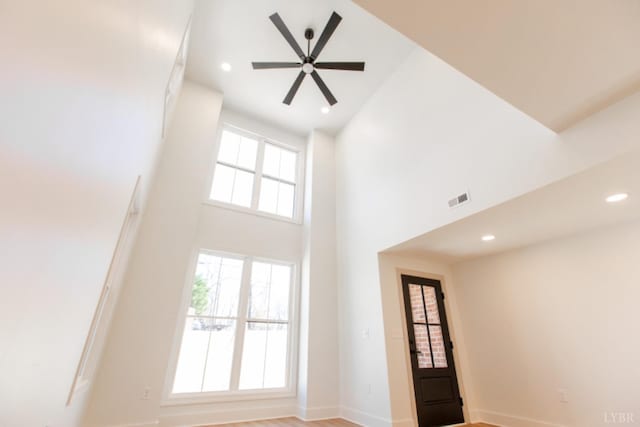 271 Riverside Dr, Lynchburg, VA 24503 - foyer featuring a high ceiling, a ceiling fan, and recessed lighting