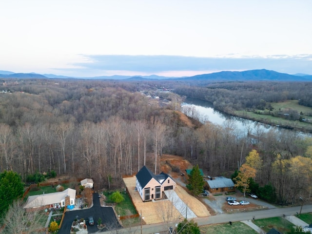 271 Riverside Dr, Lynchburg, VA 24503 - aerial view of property's location with a heavily wooded area and a water and mountain view