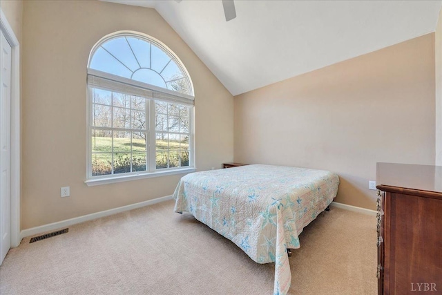 200 Inlet Dr, Wirtz, VA 24184 - carpeted bedroom featuring vaulted ceiling, multiple windows, baseboards, and ceiling fan