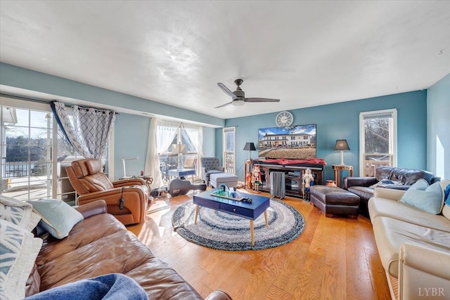 1014 Tall Tree Rd, Wirtz, VA 24184 - living area with wood finished floors, plenty of natural light, and a ceiling fan