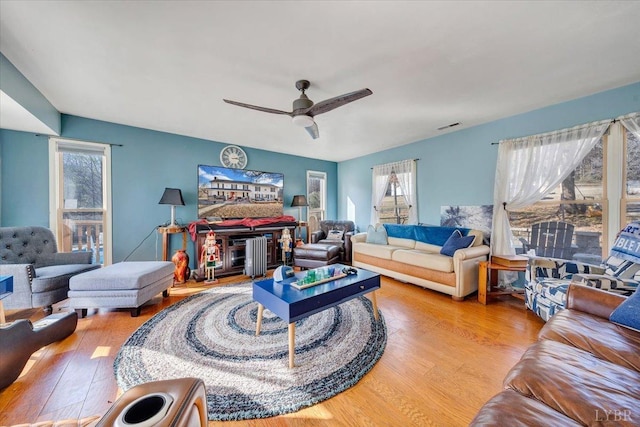 1014 Tall Tree Rd, Wirtz, VA 24184 - living area with healthy amount of natural light, wood finished floors, and ceiling fan