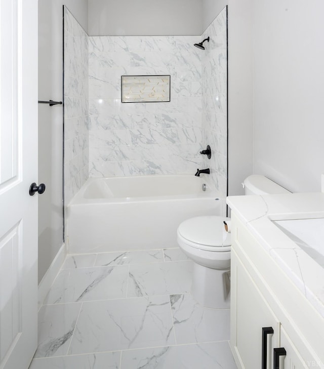 3936 Moorman Dr, Lynchburg, VA 24501 - full bathroom with toilet, marble look tile flooring, shower / washtub combination, and vanity