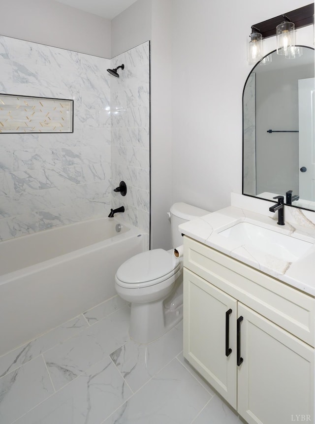 3936 Moorman Dr, Lynchburg, VA 24501 - full bathroom featuring toilet, shower / bathtub combination, vanity, and marble finish flooring
