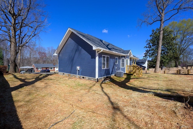 3936 Moorman Dr, Lynchburg, VA 24501 - view of home's exterior with central AC unit, fence, and crawl space
