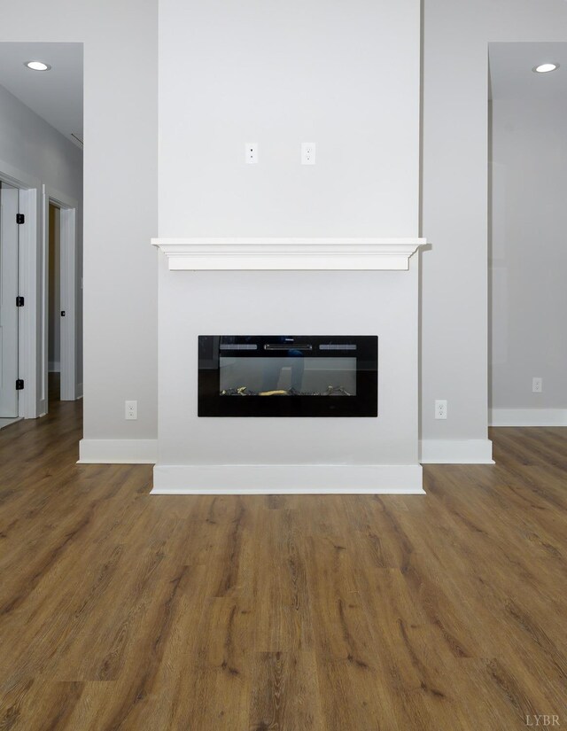 3936 Moorman Dr, Lynchburg, VA 24501 - detailed view of a glass covered fireplace, wood finished floors, recessed lighting, and baseboards