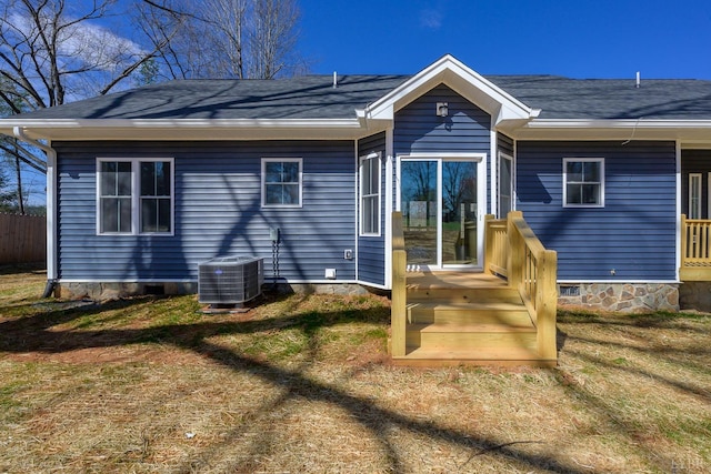 3936 Moorman Dr, Lynchburg, VA 24501 - back of property featuring crawl space, cooling unit, and roof with shingles