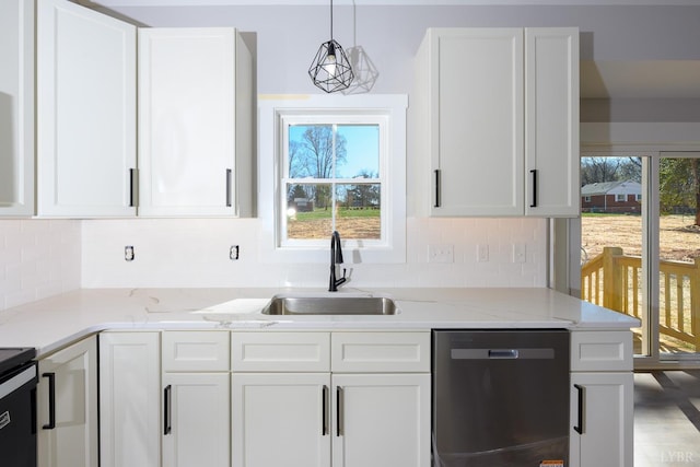 3936 Moorman Dr, Lynchburg, VA 24501 - kitchen with dishwasher, a sink, white cabinets, and plenty of natural light