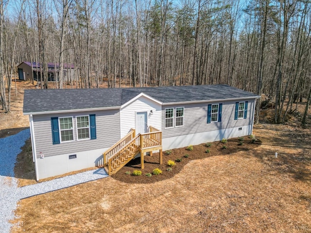 1381 Moccasin Path Trl, Huddleston, VA 24104 - manufactured / mobile home featuring a shingled roof and crawl space