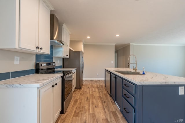 1381 Moccasin Path Trl, Huddleston, VA 24104 - kitchen with a sink, wall chimney exhaust hood, white cabinets, and stainless steel appliances