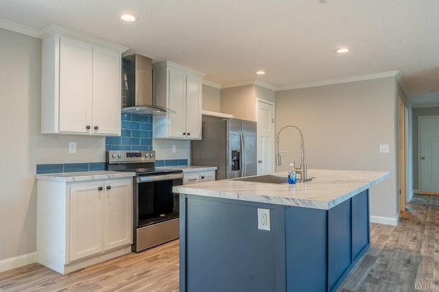 1381 Moccasin Path Trl, Huddleston, VA 24104 - kitchen with wall chimney range hood, stainless steel appliances, light wood-type flooring, and a sink
