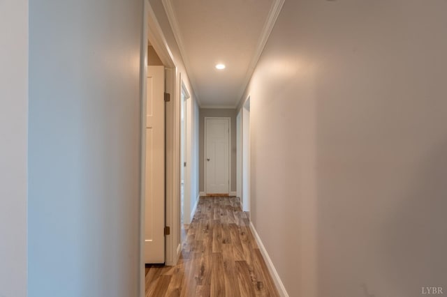 1381 Moccasin Path Trl, Huddleston, VA 24104 - hallway featuring crown molding, recessed lighting, baseboards, and light wood-style floors
