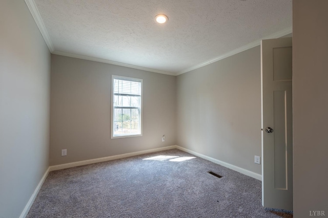 1381 Moccasin Path Trl, Huddleston, VA 24104 - unfurnished room with crown molding, visible vents, baseboards, a textured ceiling, and carpet