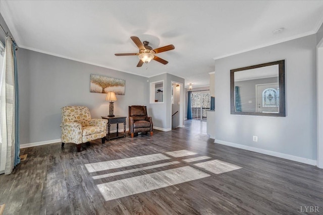 1309 Gate Ln, Moneta, VA 24121 - living area with crown molding, baseboards, ceiling fan, and wood finished floors