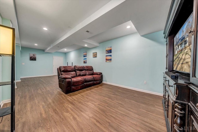 1309 Gate Ln, Moneta, VA 24121 - living room with baseboards, visible vents, wood finished floors, and recessed lighting