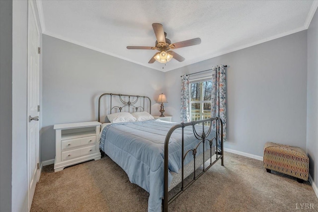 1309 Gate Ln, Moneta, VA 24121 - carpeted bedroom featuring baseboards, ceiling fan, ornamental molding, and a textured ceiling