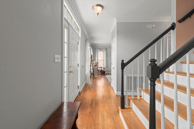 352 Wild Turkey Rd, Lynchburg, VA 24502 - foyer featuring crown molding, light wood-type flooring, and stairs