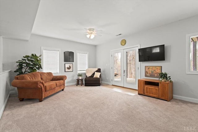 352 Wild Turkey Rd, Lynchburg, VA 24502 - carpeted living room with healthy amount of natural light, ceiling fan, and french doors