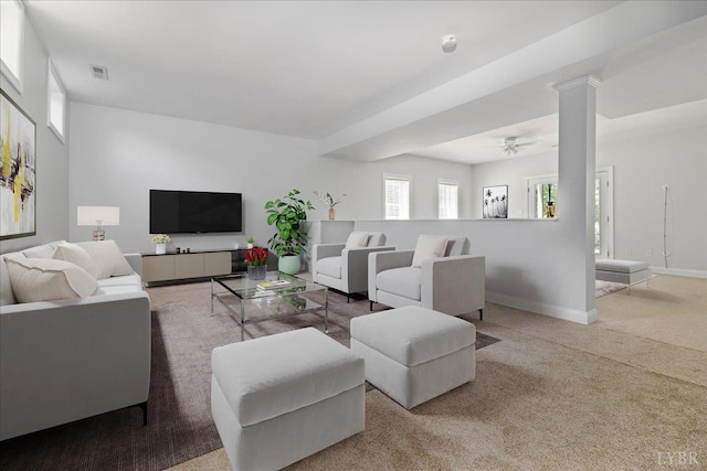 352 Wild Turkey Rd, Lynchburg, VA 24502 - carpeted living area featuring a ceiling fan and baseboards