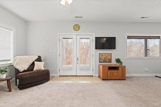 352 Wild Turkey Rd, Lynchburg, VA 24502 - sitting room featuring french doors, carpet floors, and ceiling fan