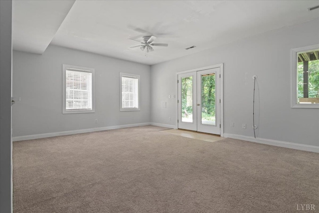 352 Wild Turkey Rd, Lynchburg, VA 24502 - unfurnished room with a ceiling fan, light carpet, and french doors