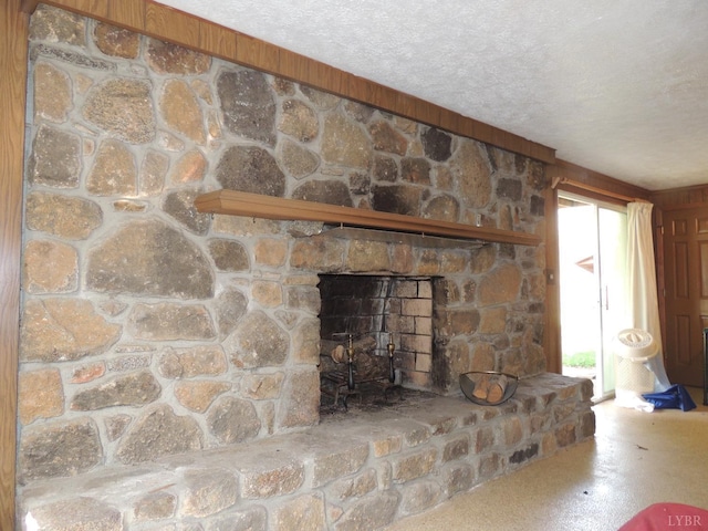 723 Custer Dr, Lynchburg, VA 24502 - interior details featuring a textured ceiling and a stone fireplace