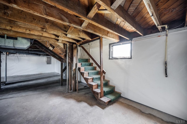 501 W Spencer Rd, Hurt, VA 24563 - basement featuring stairs and wood ceiling
