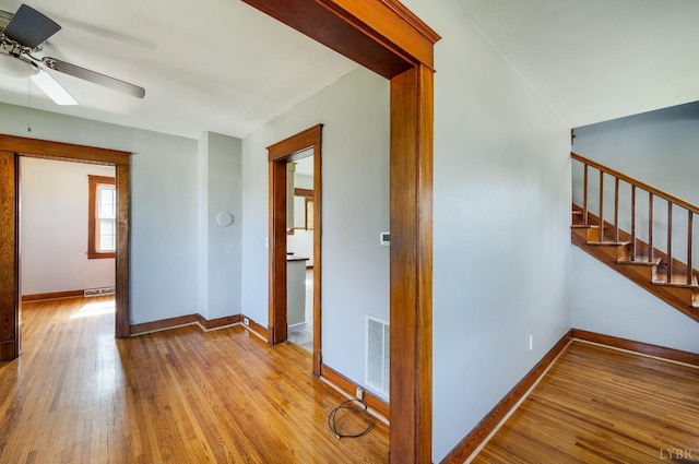 501 W Spencer Rd, Hurt, VA 24563 - hall featuring hardwood / wood-style floors, baseboards, and stairway
