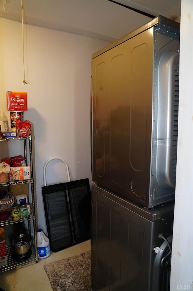 203 Marshall St, Brookneal, VA 24528 - washroom with stacked washer and clothes dryer