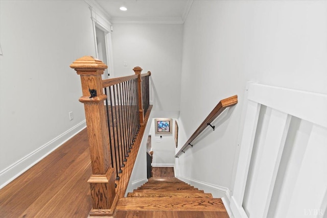 1031 Tori Ct, Forest, VA 24551 - stairs featuring wood finished floors, baseboards, crown molding, and recessed lighting