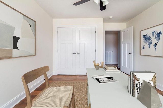 1031 Tori Ct, Forest, VA 24551 - office with wood finished floors, a ceiling fan, and baseboards