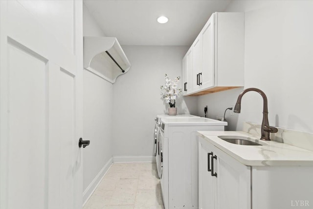 1031 Tori Ct, Forest, VA 24551 - laundry area with cabinet space, washing machine and dryer, baseboards, light marble finish flooring, and recessed lighting
