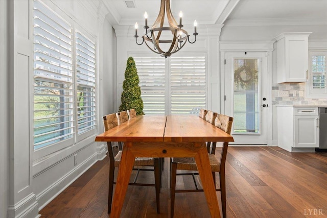 1031 Tori Ct, Forest, VA 24551 - dining space featuring a chandelier, dark wood finished floors, and ornamental molding